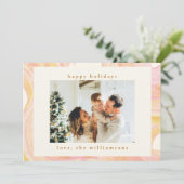 Abstracte waterverf perzik werveling aangepaste fo feestdagenkaart (Staand voorkant)