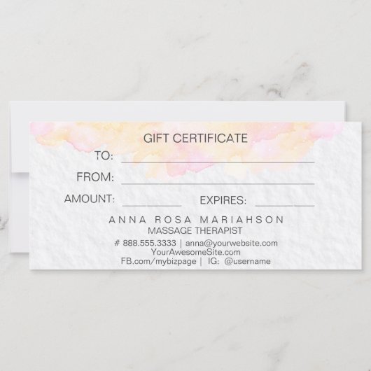 *~* Abstracte Waterverf perzikroze kaartje (Achterkant)