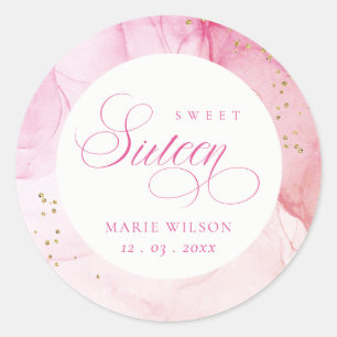 Abstracte Waterverf Pink Gold Sweet Sixteen Ronde Sticker
