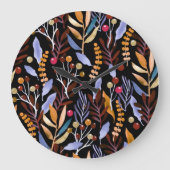 Abstracte Waterverf Planten Kruiden Patroon Grote Klok (Voorkant)