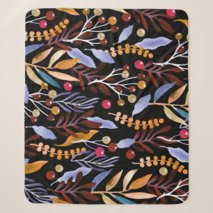 Abstracte Waterverf Planten Kruiden Patroon Sherpa Deken