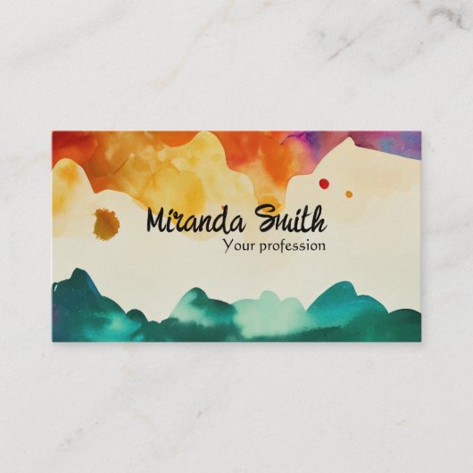 Abstracte Waterverf QR Code Custom Visitekaartje (Voorkant)