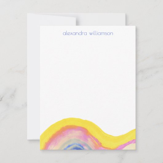 Abstracte Waterverf Rainbow Yellow Blue met naam Notitiekaartje (Voorkant)