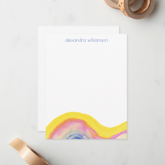 Abstracte Waterverf Rainbow Yellow Blue met naam Notitiekaartje (Voorkant / Achterkant in situ)