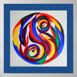 Abstracte waterverf regenboogyin yang poster