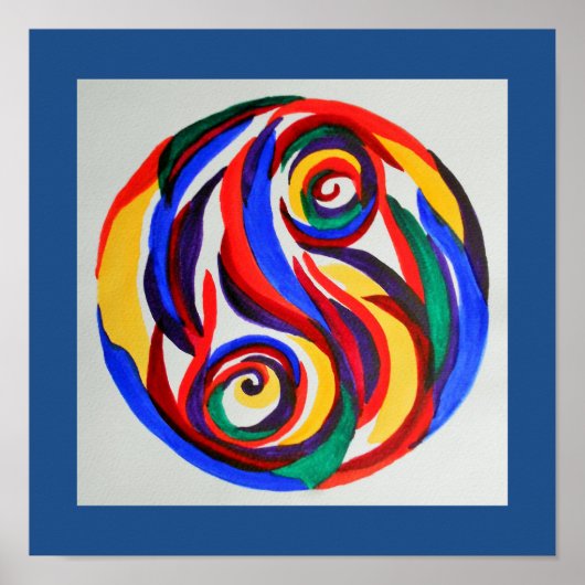 Abstracte waterverf regenboogyin yang poster (Voorkant)