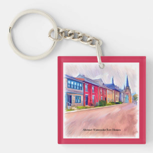 Abstracte Waterverf rijhuizen Sleutelhanger