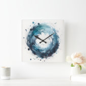 abstracte waterverf ring vierkante wandklok (Huis)