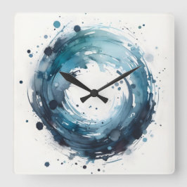 abstracte waterverf ring vierkante wandklok