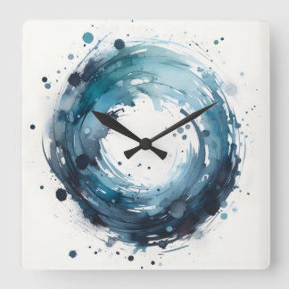 abstracte waterverf ring vierkante wandklok