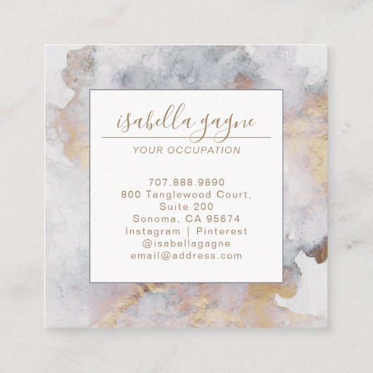 Abstracte Waterverf rokerig blauw en goud Vierkante Visitekaartje (Achterkant)
