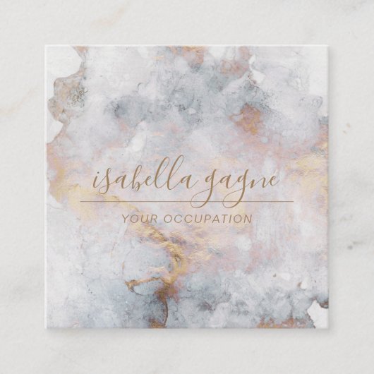 Abstracte Waterverf rokerig blauw en goud Vierkante Visitekaartje (Voorkant)