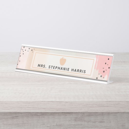 Abstracte Waterverf Roze Apple-leerstoel Bureau Naambordje (Voorkant)