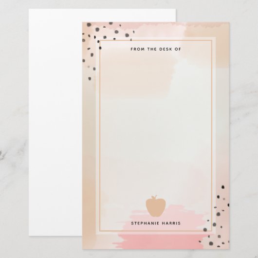 Abstracte Waterverf Roze Apple-leraar Briefpapier (Voorkant / Achterkant)