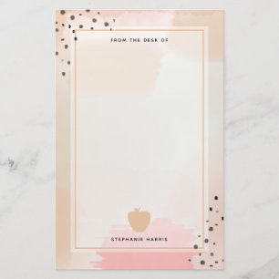 Abstracte Waterverf Roze Apple-leraar Briefpapier