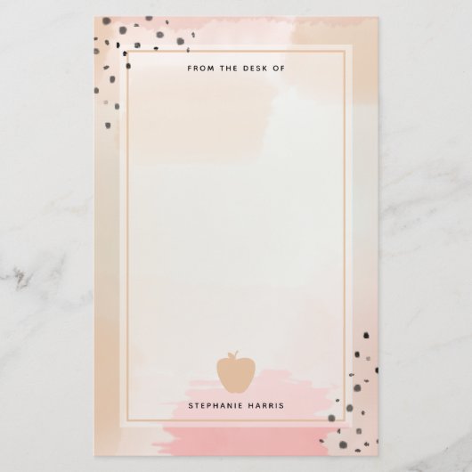 Abstracte Waterverf Roze Apple-leraar Briefpapier (Voorkant)