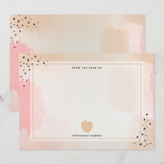 Abstracte Waterverf Roze Apple-leraar Notitiekaartje (Voorkant / Achterkant)