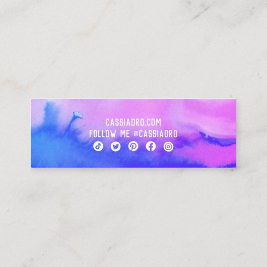 Abstracte Waterverf Roze blauwe aangepaste sociale Mini Visitekaartje (Achterkant)