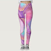 Abstracte waterverf roze blauwgroen goudlavendel a leggings (Voorkant)