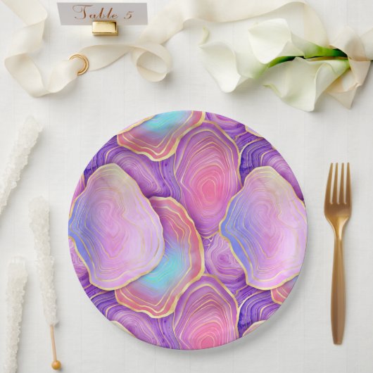 Abstracte waterverf roze blauwgroen goudlavendel a papieren bordje (Huwelijk)