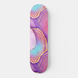Abstracte waterverf roze blauwgroen goudlavendel a persoonlijk skateboard
