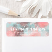 Abstracte Waterverf Roze Blauwgroen retour adresla Etiket (Insitu)