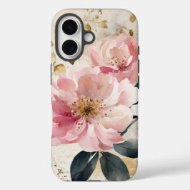 Abstracte Waterverf roze bloemen iPhone 16 Hoesje