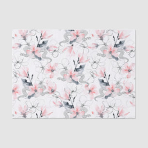 Abstracte Waterverf Roze Dogwood Flowers & Snakes Tissuepapier