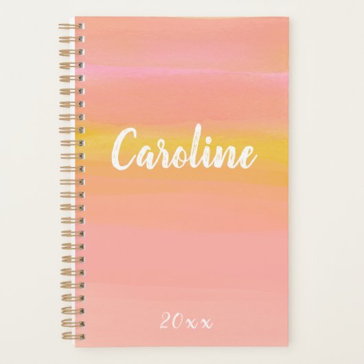 Abstracte Waterverf Roze en Geel Gepersonaliseerd Planner (Voorkant)