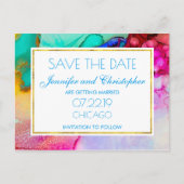 Abstracte Waterverf roze en Turquoise Marble Aankondigingskaart (Voorkant)