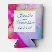 Abstracte Waterverf roze en Turquoise Marble Blikjeskoeler (Voorkant)