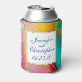 Abstracte Waterverf roze en Turquoise Marble Blikjeskoeler (Blikje Achterkant)