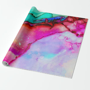 Abstracte Waterverf roze en Turquoise Marble Cadeaupapier