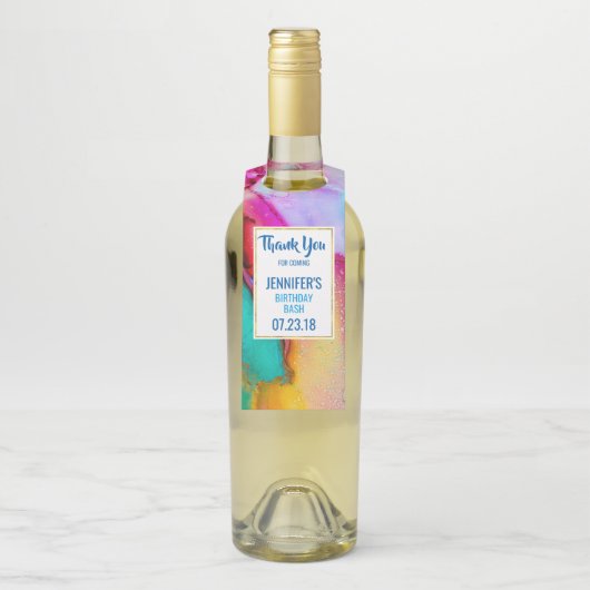 Abstracte Waterverf roze en Turquoise Marble Flessenhanger (Op fles)