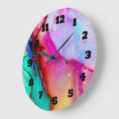 Abstracte Waterverf roze en Turquoise Marble Grote Klok (Hoek)
