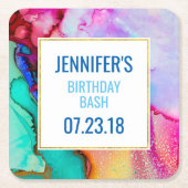 Abstracte Waterverf roze en Turquoise Marble Kartonnen Onderzetters (Voorkant)