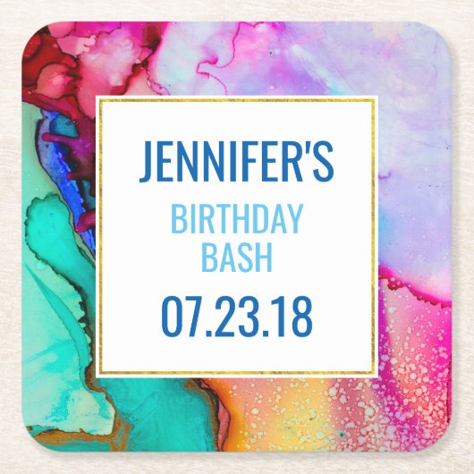 Abstracte Waterverf roze en Turquoise Marble Kartonnen Onderzetters (Voorkant)