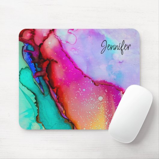 Abstracte Waterverf roze en Turquoise Marble Muismat (Met muis)