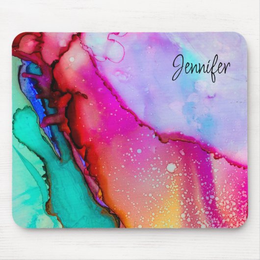 Abstracte Waterverf roze en Turquoise Marble Muismat (Voorkant)