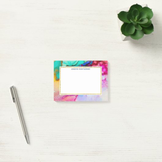 Abstracte Waterverf roze en Turquoise Marble Post-it® Notes (Kantoor)