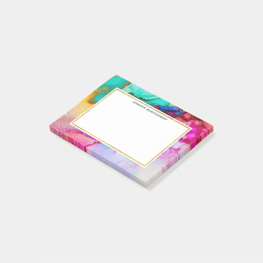 Abstracte Waterverf roze en Turquoise Marble Post-it® Notes (Schuin)
