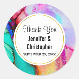 Abstracte Waterverf roze en Turquoise Marble Ronde Sticker