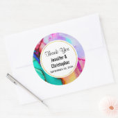 Abstracte Waterverf roze en Turquoise Marble Ronde Sticker (Envelop)