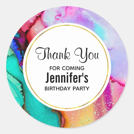 Abstracte Waterverf roze en Turquoise Marble Ronde Sticker (Voorkant)