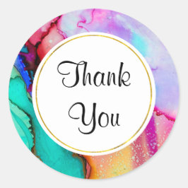 Abstracte Waterverf roze en Turquoise Marble Ronde Sticker