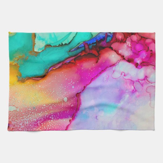 Abstracte Waterverf roze en Turquoise Marble Theedoek (Horizontaal)