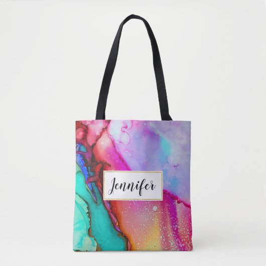 Abstracte Waterverf roze en Turquoise Marble Tote Bag (Voorkant)