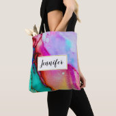 Abstracte Waterverf roze en Turquoise Marble Tote Bag (Dichtbij)