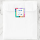 Abstracte Waterverf roze en Turquoise Marble Vierkante Sticker (Tas)