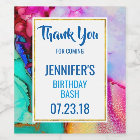 Abstracte Waterverf roze en Turquoise Marble Wijn Etiket (Enkel label)